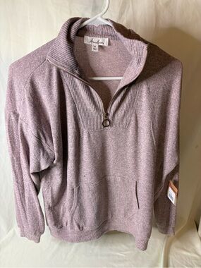 Anneliese Dusty Rose Pink Zip-Neck Quarterzip Pullover Blouse Sweater